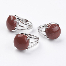 Honeyhandy Adjustable Natural Red Jasper Finger Rings, with Brass Findings, US Size 7 1/4(17.5mm)