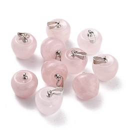 Honeyhandy Natural Rose Quartz Pendants, with Platinum Brass Loops, Apple, 14~15x14x14mm, Hole: 6x3mm