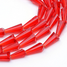 Honeyhandy Transparent Glass Bead Strands, Cone, Red, 8x4mm, Hole: 1mm, about 65~68pcs/strand, 22 inch