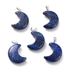 Honeyhandy Natural Lapis Lazuli Pendants, with Platinum Brass Loops, Moon, 29x18~21x7~10mm, Hole: 6x3mm