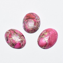 Honeyhandy Brass Line Regalite/Imperial Jasper/Sea Sediment Jasper Cabochons, Flat Oval, 30x22~22.5x6mm