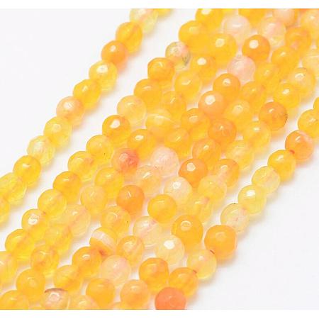 Natural Agate Beads Strands, Dyed & Heated, Round, Faceted, Gold, 4mm, Hole: 0.5mm; about 92pcs/strand, 14.57 inches(37cm)