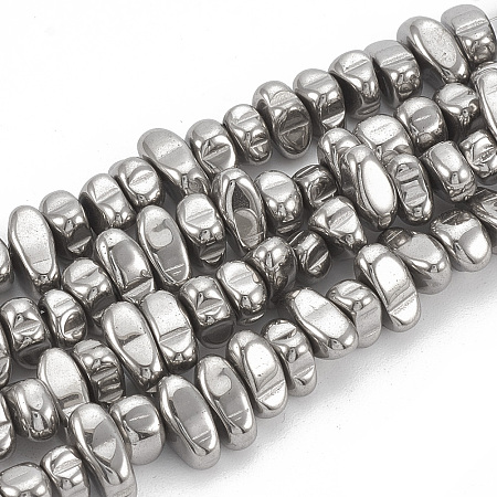 Honeyhandy Electroplate Non-magnetic Synthetic Hematite Beads Strands, Chips, Silver Plated, 5~10x4.5~5.5x4mm, Hole: 1mm, about 105pcs/strand, 14.9 inch