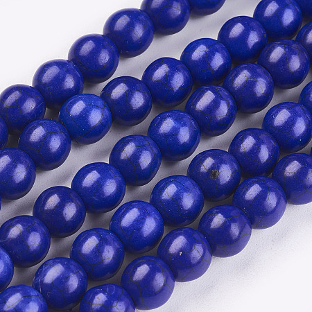 Honeyhandy 1 Strand Dyed Medium Blue Round Synthetic Turquoise Beads Strands, 6mm, Hole: 1mm, about 67pcs/strand, 15.75 inch