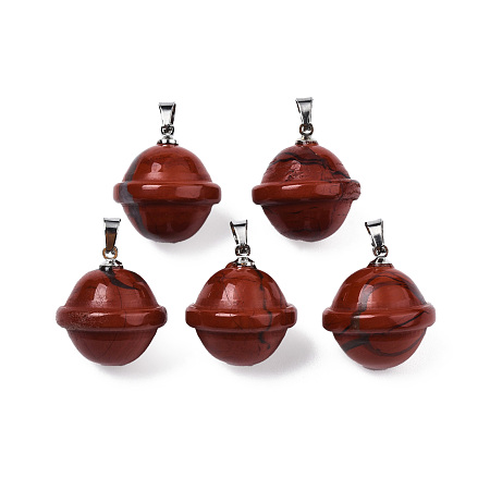 Natural Red Jasper Pendants, with Stainless Steel Color Tone Stainless Steel Findings, Planet, 22.5x20mm, Hole: 3x5mm