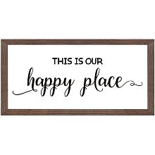 FINGERINSPIRE This is Our Happy Place Art Sign Solid Wood Framed Block Sign Farmhouse Decor Sign with Arylic Layer 13x7 Inch Large Hangable Wooden Frame for Home Decor