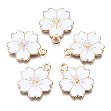 Honeyhandy Alloy Enamel Pendants, Sakura Flower, Light Gold, White, 20.5x17.5x1.5mm, Hole: 2mm