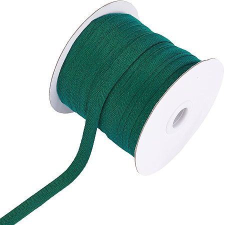 NBEADS 80 Yards(73.15m)/Roll Cotton Tape Ribbons, Herringbone Cotton Webbings, 11mm Wide Flat Cotton Herringbone Cords for Knit Sewing DIY Crafts, Dark Green