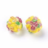 Honeyhandy Handmade Bumpy Lampwork Beads, Round, Yellow, 12~13mm, Hole: 1.5~1.6mm