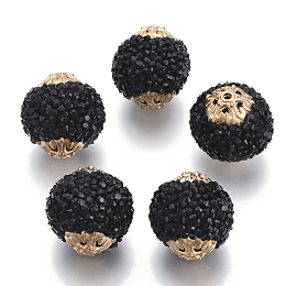 Honeyhandy Handmade Indonesia Beads, with Metal Findings, Round, Golden, Black, 19.5x18.5~19mm, Hole: 1.5mm