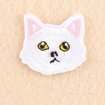 Honeyhandy Computerized Embroidery Cloth Iron on/Sew on Patches, Costume Accessories, Appliques, Cat, White, 3.7x3.8cm