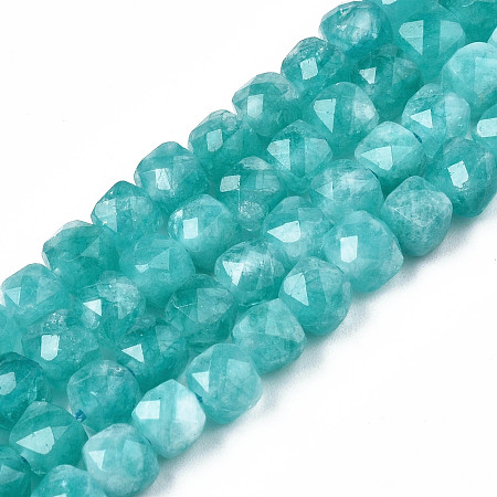 Natural Quartz Beads Strands, Dyed, Faceted, Cube, Dark Turquoise, 5.5x6x6mm, Hole: 1mm, about 61~62pcs/srand, 12.99 inch~13.19 inch(33cm~33.5cm)