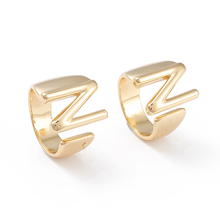 Brass Cuff Rings, Open Rings, Long-Lasting Plated, Real 18K Gold Plated, Letter.N, Size 6, 17mm