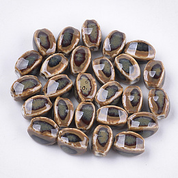 Honeyhandy Handmade Porcelain Beads, Fancy Antique Glazed Porcelain, Oval, Camel, 12~14x9~10.5x9~11mm, Hole: 2.5mm