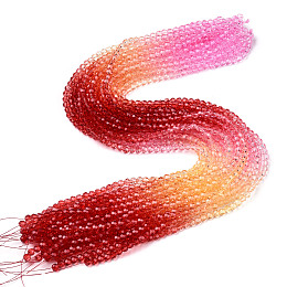 Honeyhandy Transparent Glass Beads Strands, Segmented Multi-color Beads, Faceted(32 Facets), Round, Hot Pink, 4~4.5mm, Hole: 1mm, about 90~95pcs/strand, 13.98''(35.5cm)