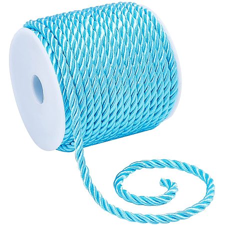 Pandahall Elite 18m/19.6 Yard 3-Ply Polyester Cord 5mm Decorative Twine Cord Shiny Viscose Cording Twisted Cord Trim for Curtain Tieback Upholstery Gift Bag Embellish Costumes Home Decor, Cyan