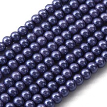 Honeyhandy Eco-Friendly Dyed Glass Pearl Round Beads Strands, Cotton Cord Threaded, DarkSlate Blue, 4~4.5mm, Hole: 0.7~1.1mm, about 104pcs/strand, 15 inch