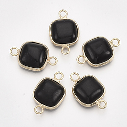 Honeyhandy Natural Black Stone Links, with Nickel Free Brass Findings, Square, Golden, 21x13x5~5.5mm, Hole: 2.5mm