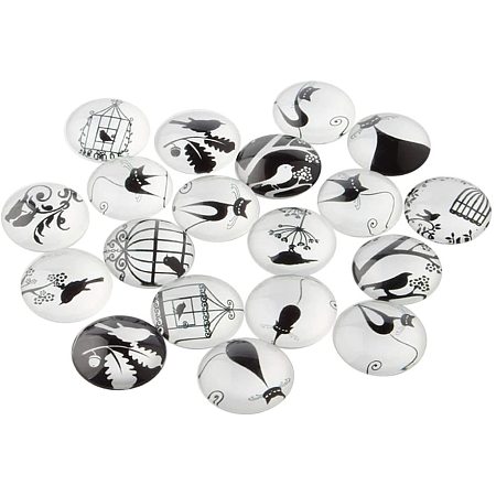 Arricraft 200PCS 20mm Cabochons, Flat Back Gems, Black Animal Printed Glass Dome Cabochons for Decoration Pendant Craft Jewelry Making-Black and White