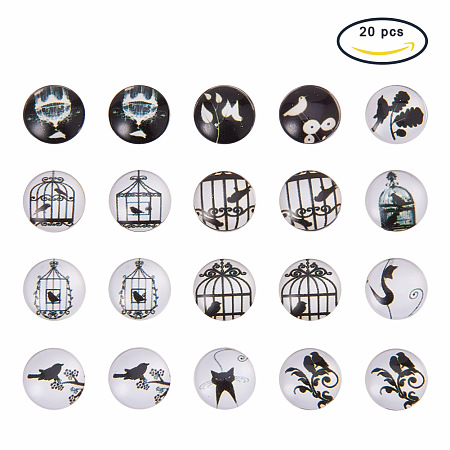 PandaHall Elite 20pcs 12mm Retro Black and White Picture Glass Cabochons Half Round Dome for Jewelry Making