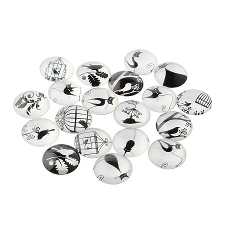 NBEADS 10 Pcs 16mm Half Round/Dome Glass Cabochons Retro Black and White Picture for Jewelry Making