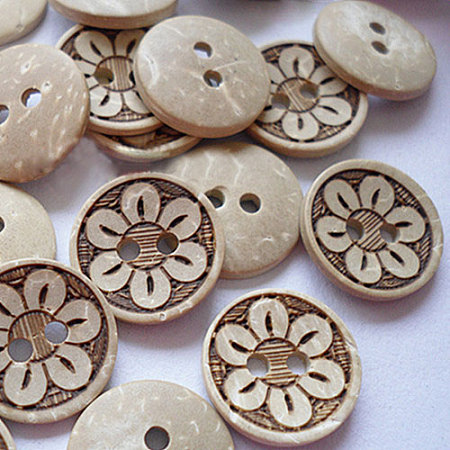 Honeyhandy Vintage 2-Hole Coconut Buttons, Coconut Button, Tan, about 15mm in diameter, about 100pcs/bag