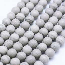 Honeyhandy Natural Silver Line Jasper Beads Strands, Round, 6mm, Hole: 1mm