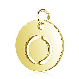 Honeyhandy 304 Stainless Steel Charms, Flat Round with Letter, Golden, Letter.O, 12x1mm, Hole: 2.5mm