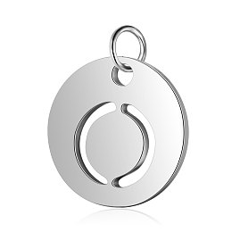 Honeyhandy 304 Stainless Steel Charms, Flat Round with Letter, Stainless Steel Color, Letter.O, 12x1mm, Hole: 2.5mm