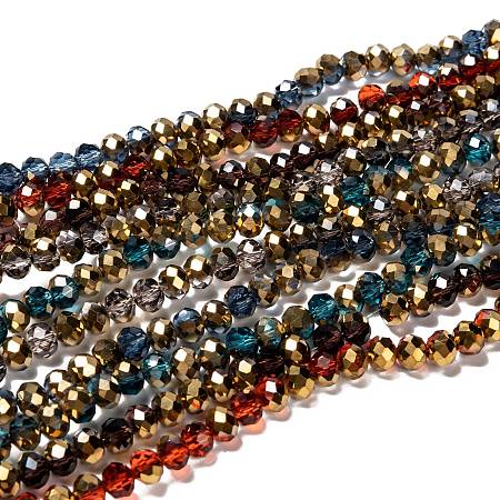 Honeyhandy Electroplate Transparent Glass Beads Strands, Half Golden Plated, Faceted, Rondelle, Mixed Color, 6x5mm, Hole: 1mm, about 85~88pcs/strand, 16.1~16.5 inch(41~42cm)