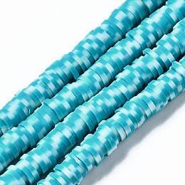 Honeyhandy Handmade Polymer Clay Beads Strands, for DIY Jewelry Crafts Supplies, Heishi Beads, Disc/Flat Round, Sky Blue, 6x0.5~1mm, Hole: 1.8mm, about 320~447pcs/strand, 15.75 inch~16.14 inch(40~41cm)