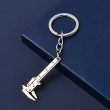 Honeyhandy Alloy Pendant Keychain, with Key Rings, Vernier Caliper, Platinum, 11x2.2cm