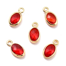 Honeyhandy Eco-Friendly Brass with Glass Pendants,  Long-Lasting Plated, Lead Free & Cadmium Free & Nickel Free, Oval, Real 18K Gold Plated, Red, 9x4.5x2mm, Hole: 1.2mm