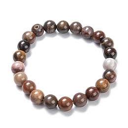 Honeyhandy Natural Petrified Wood Stretch Beaded Bracelets, Round, Inner Diameter: 2-1/8 inch(5.5cm), Beads: 8~9mm