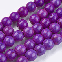 Honeyhandy Synthetic Turquoise Beads Strands, Dyed, Round, Purple, 8mm, Hole: 1mm, about 50pcs/strand, 15.35 inch