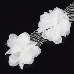 Honeyhandy Organza Flower Ribbon, Costume Accessories, For Party Wedding Decoration and Earring Making, White, 50~60mm, about 10yard/bundle