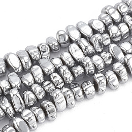 Honeyhandy Electroplate Non-magnetic Synthetic Hematite Beads Strands, Chips, Platinum Plated, 5~10x4.5~5.5x4mm, Hole: 1mm, about 105pcs/strand, 14.9 inch