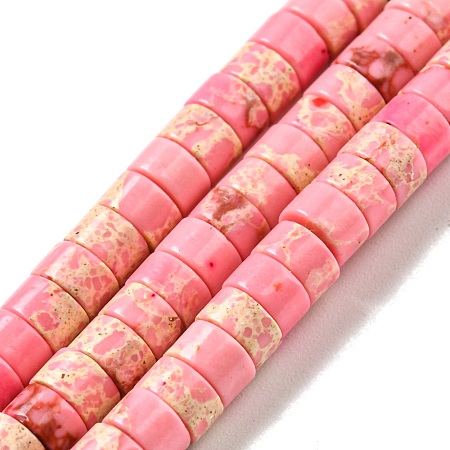 Synthetic Imperial Jasper Dyed Beads Strands, Disc, Heishi Beads, Hot Pink, 4~4.5x2~3mm, Hole: 0.7mm, about 140~141pcs/strand, 14.88''~15.12