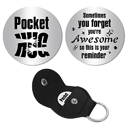 CREATCABIN Pocket Hug Token Long Distance Relationship Keepsake Stainless Steel Double Sided Inspirational Gift with PU Leather Keychain for Friends Son 1.2 Inch-Sometimes You Forget You're Awesome