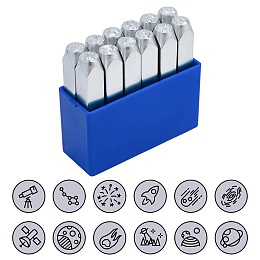 Iron Metal Stamps seal, for Imprinting Metal, Plastic, Wood, Leather, Ocean Themed Pattern, Platinum, 65.5x10mm, Pattern: 6mm, 12pcs/box