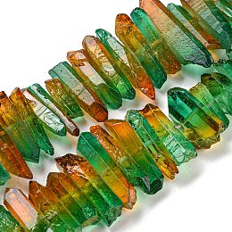 Natural Dyed Quartz Beads Strands, Two Tone Color, Chip, Sea Green, 17~27x5~9x7~9mm, Hole: 0.6mm, about 66pcs/strand, 16.14''(41cm)