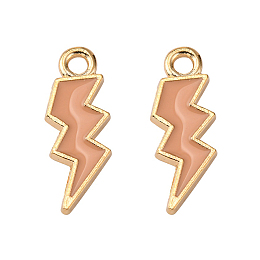 Honeyhandy Alloy Enamel Pendants, Lightning Bolt, Light Gold, Dark Salmon, 20x7x1.5mm, Hole: 2mm