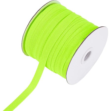 NBEADS 80 Yards(73.15m)/Roll Cotton Tape Ribbons, Herringbone Cotton Webbings, 11mm Wide Flat Cotton Herringbone Cords for Knit Sewing DIY Crafts, Green Yellow