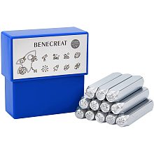 BENECREAT 12 Pack (6mm 1/4") Metal Design Stamps, Metal Punch Stamp (Celestial & Universe Theme) Stamping Tool Case - Electroplated Hard Carbon Steel Tool to Stamp/Punch Metal Jewelry Leather Wood