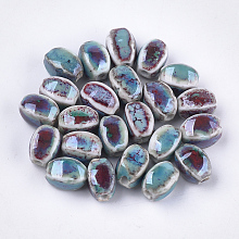 Honeyhandy Handmade Porcelain Beads, Fancy Antique Glazed Porcelain, Oval, Colorful, 12~14x9~10.5x9~11mm, Hole: 2.5mm