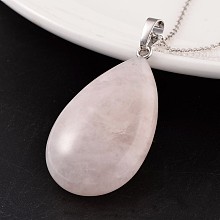 Honeyhandy Teardrop Platinum Tone Brass Rose Quartz Pendants, 41~43x23~25x11~13mm, Hole: 5mm