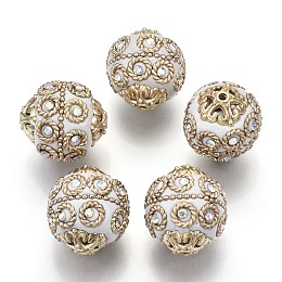 Honeyhandy Handmade Indonesia Beads, with Metal Findings, Light Gold Color Plated, Round, White, 20~21x19~20mm, Hole: 1.5mm