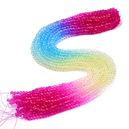 Honeyhandy Transparent Glass Beads Strands, Segmented Multi-color Beads, Faceted(32 Facets), Round, Deep Pink, 4~4.5mm, Hole: 1mm, about 90~95pcs/strand, 13.98''(35.5cm)