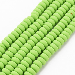 Honeyhandy Handmade Polymer Clay Beads Strands, for DIY Jewelry Crafts Supplies, Flat Round, Light Green, 6~7x3mm, Hole: 1.5mm, about 113~116pcs/strand, 15.55 inch~16.14 inch(39.5~41cm)