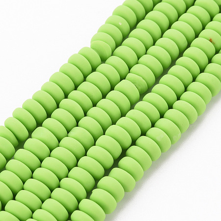 Honeyhandy Handmade Polymer Clay Beads Strands, for DIY Jewelry Crafts Supplies, Flat Round, Light Green, 6~7x3mm, Hole: 1.5mm, about 113~116pcs/strand, 15.55 inch~16.14 inch(39.5~41cm)